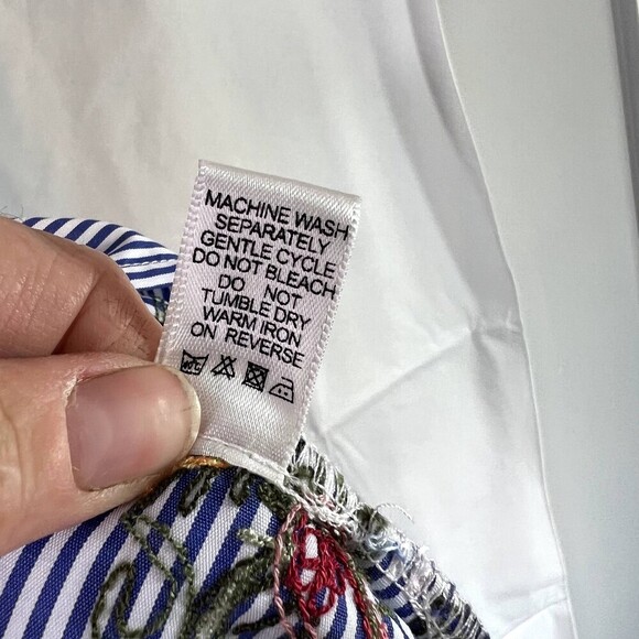 MAGIC Striped Floral Aline Embroidered Elastic Waist Midi Boho Skirt Size Small - Picture 7 of 10